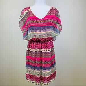 Buttons V-Neck Open-Back Dress, Size L